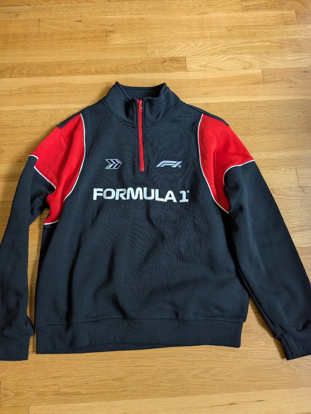 Hybrid Apparel Black and Red Quarter-Zip Formula 1 Sweater